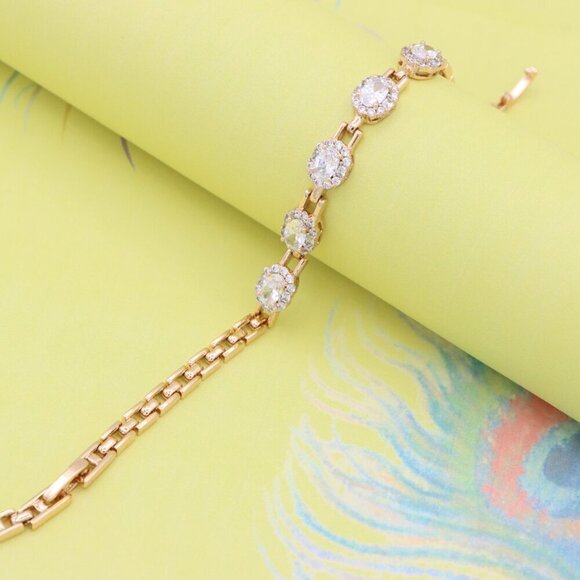 "Oval Cut Sparkling Stone Rose Gold Bracelet with Chain Design, XPBL0826 - Picture 5 of 12